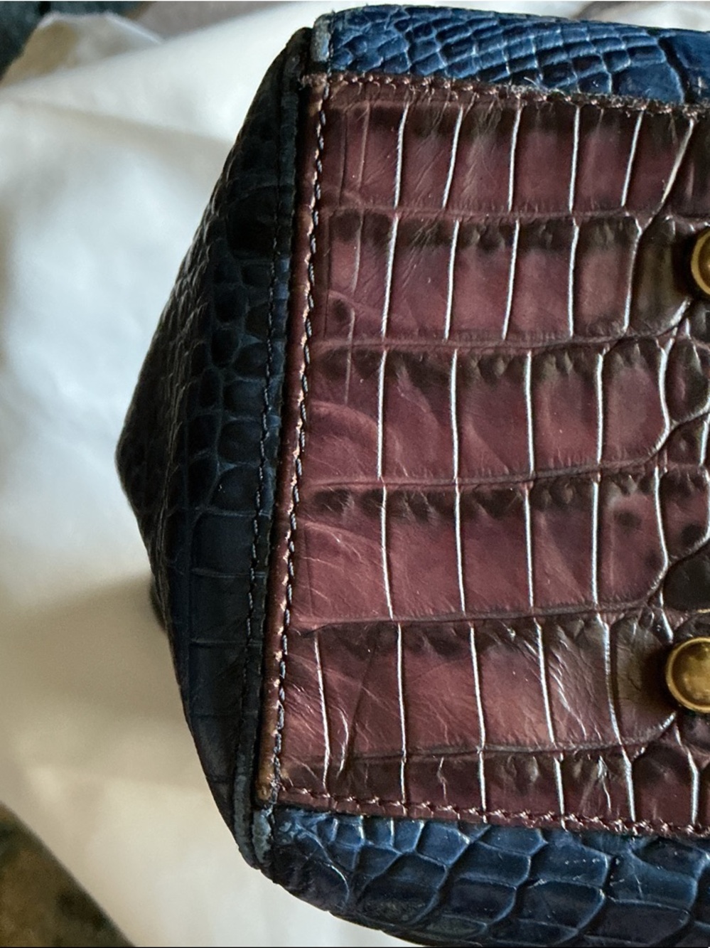 Brahmin Navy Croc-Embossed Tote with Brown Trim and Gold Hardware - Picture 9 of 9